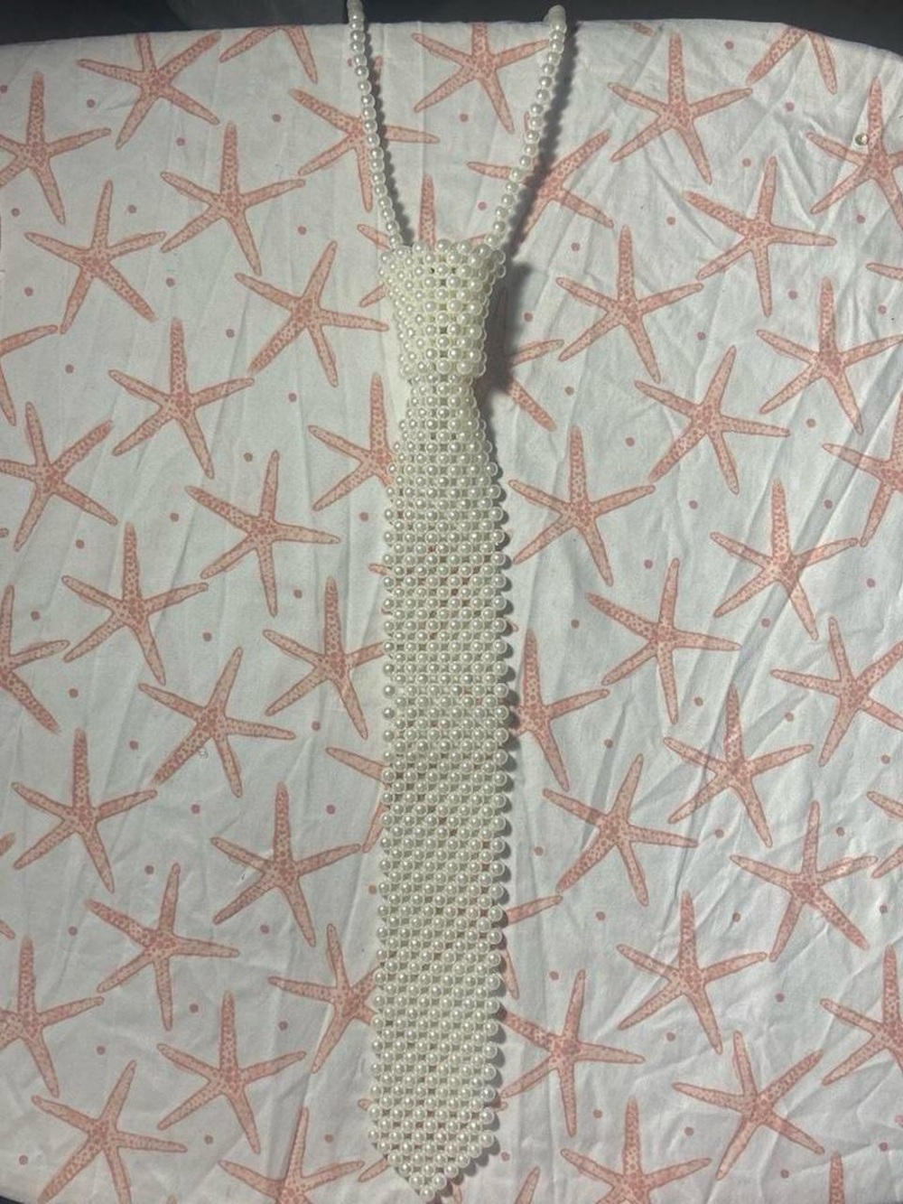 Pearl Beaded Tie Necklace - White